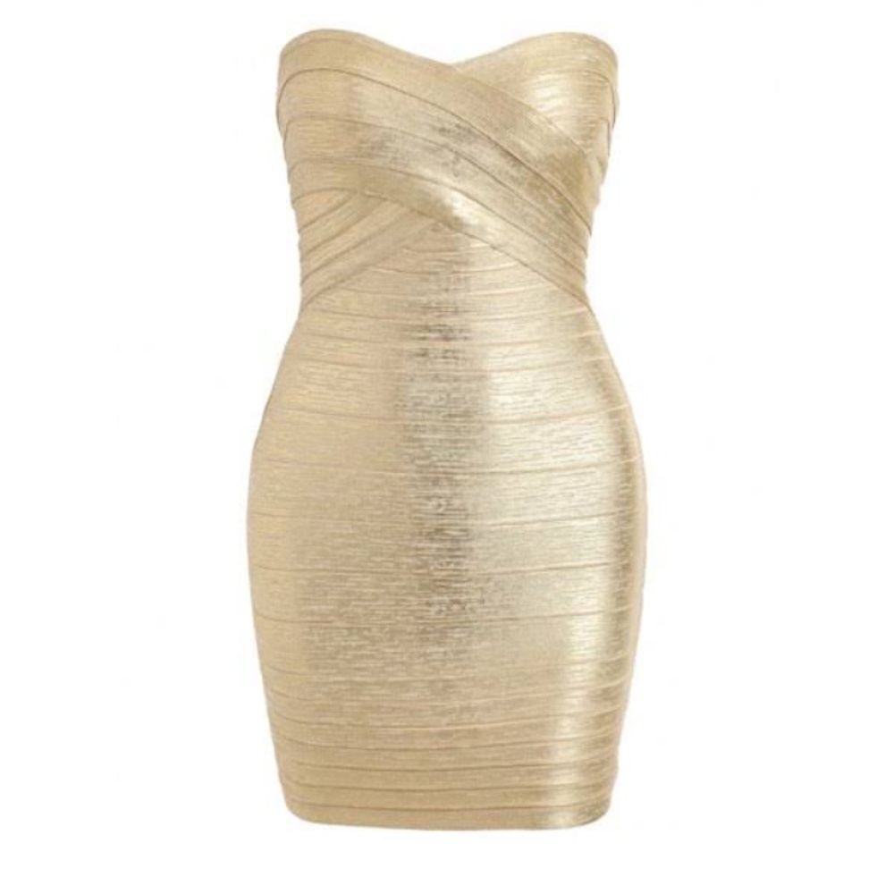 NWOT Strapless Gold Bandage Dress